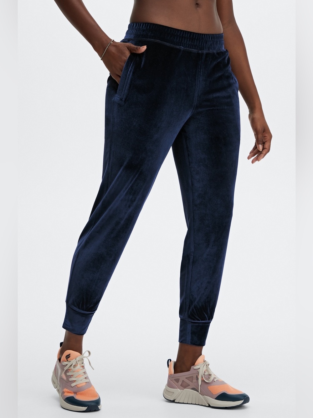 Fabletics Daria Velour Joggers Navy Blue Sz Small Loungewear Comfy Cozy